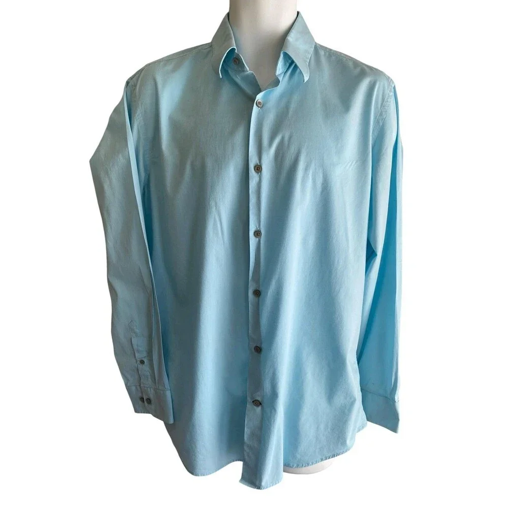 Banana Republic Shirt Mens Large Blue Solid Stretch Slim Fit Dress Long Sleeve